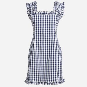 J. Crew Navy and White Gingam Ruffle Mini Dress sz 10
